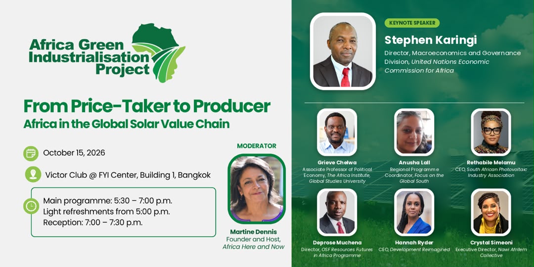 Event flyer: From Price-Taker to Producer: Africa in the Global Solar Value Chain, 15 October 2026, Victor Club @ FYI Center, Building 1, Bangkok